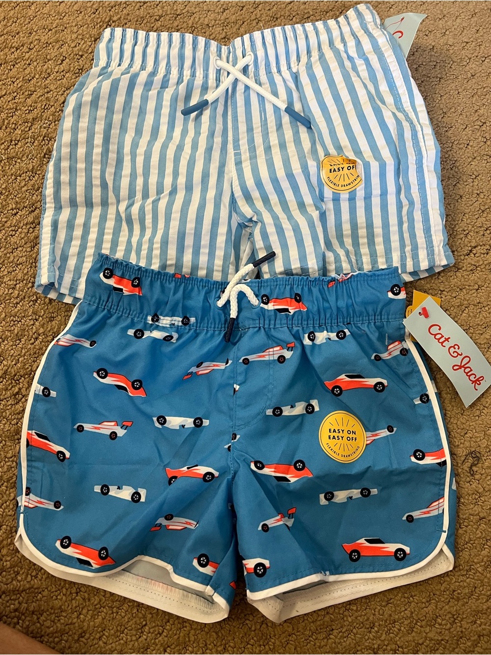 Cat & Jack Blue Boys Swim Shorts with Car Print
